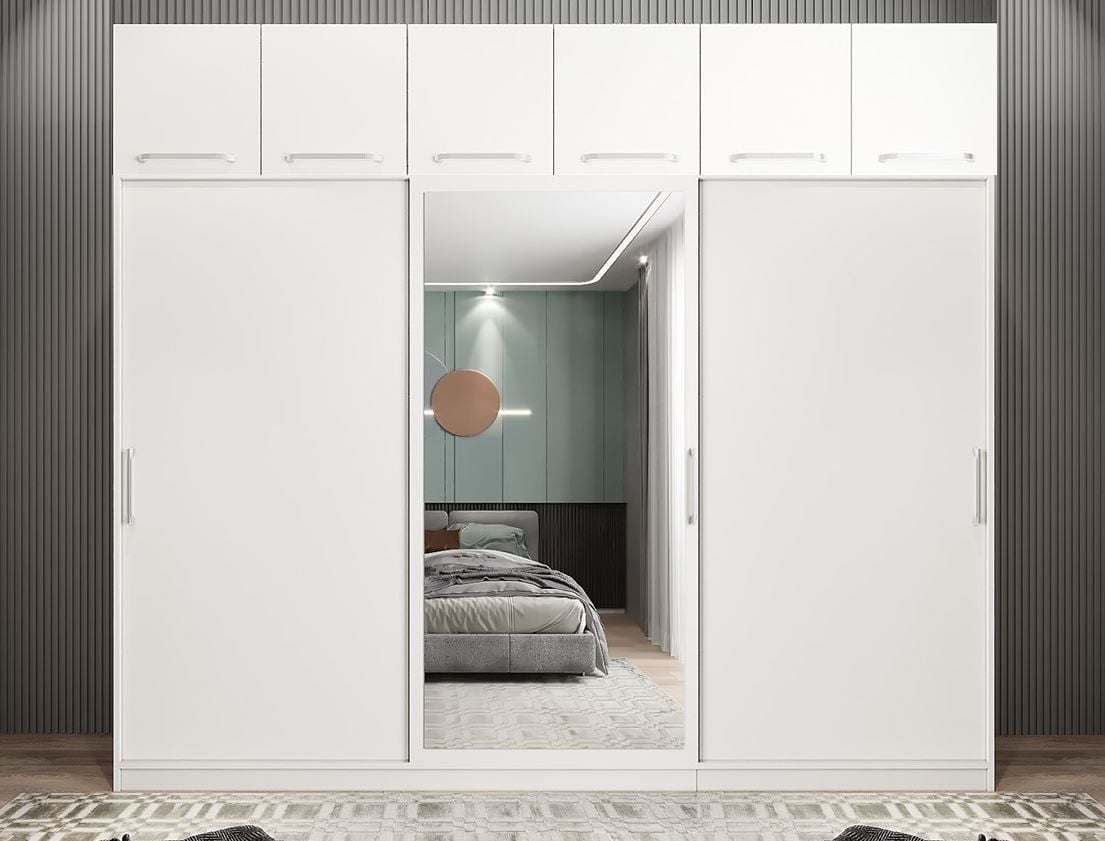 Runa Sürgü Kapaklı Dolap Gardırop Yüklüklü Beyaz 240 cm - Ücretsiz Kurulum