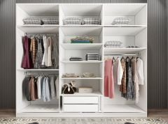 Runa Sürgü Kapaklı Dolap Gardırop Yüklüklü Beyaz 240 cm - Ücretsiz Kurulum