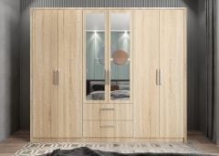 Akasya 6 Kapaklı Gardırop Dolap  Meşe - Ücretsiz Kurulum