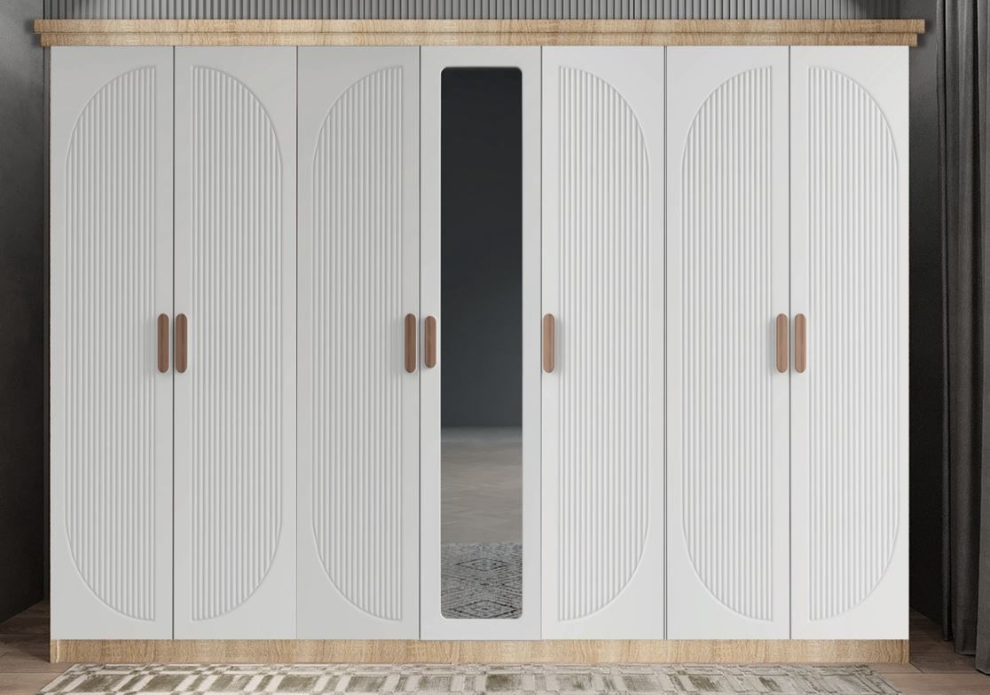 Datça Membran 7 Kapaklı Gardırop Montaj Dahil - Meşe Beyaz