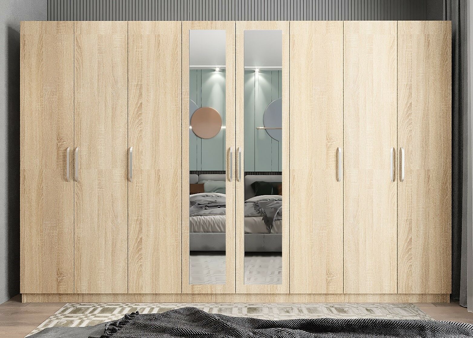 Başak 8 Kapaklı Dolap Gardırop Meşe - Ücretsiz Kurulum