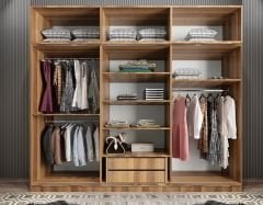 Runa Sürgü Kapaklı Dolap Gardırop Yüklüklü Ceviz 240 cm - Ücretsiz Kurulum