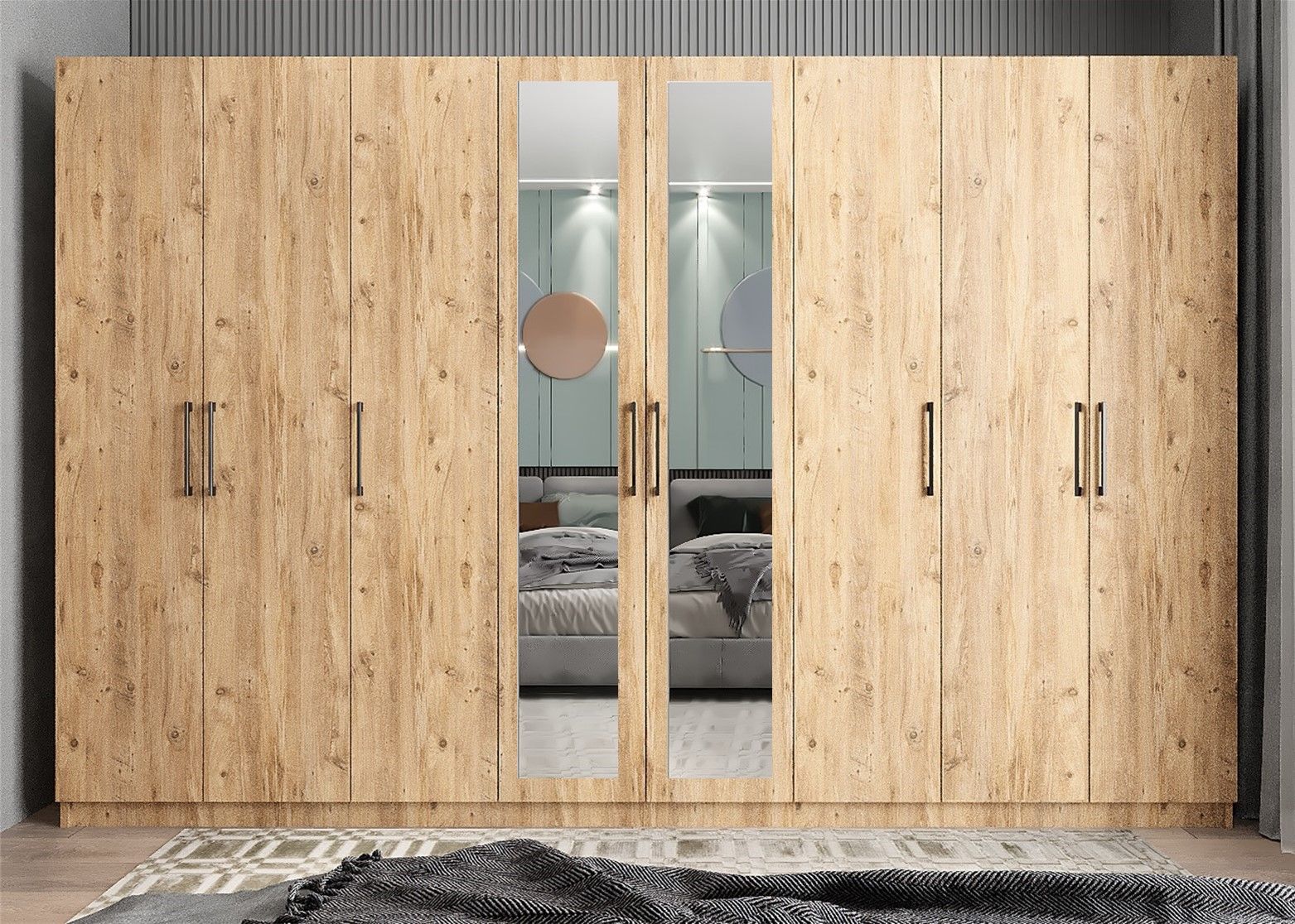 Başak 8 Kapaklı Dolap Gardırop Çam - Ücretsiz Kurulum