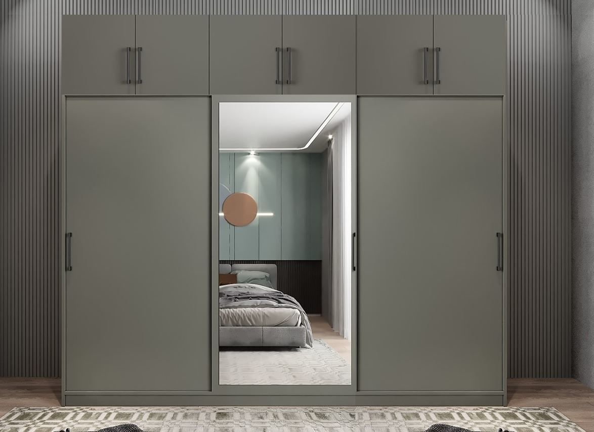 Runa Sürgü Kapaklı Dolap Gardırop Yüklüklü Füme 180 cm - Ücretsiz Kurulum