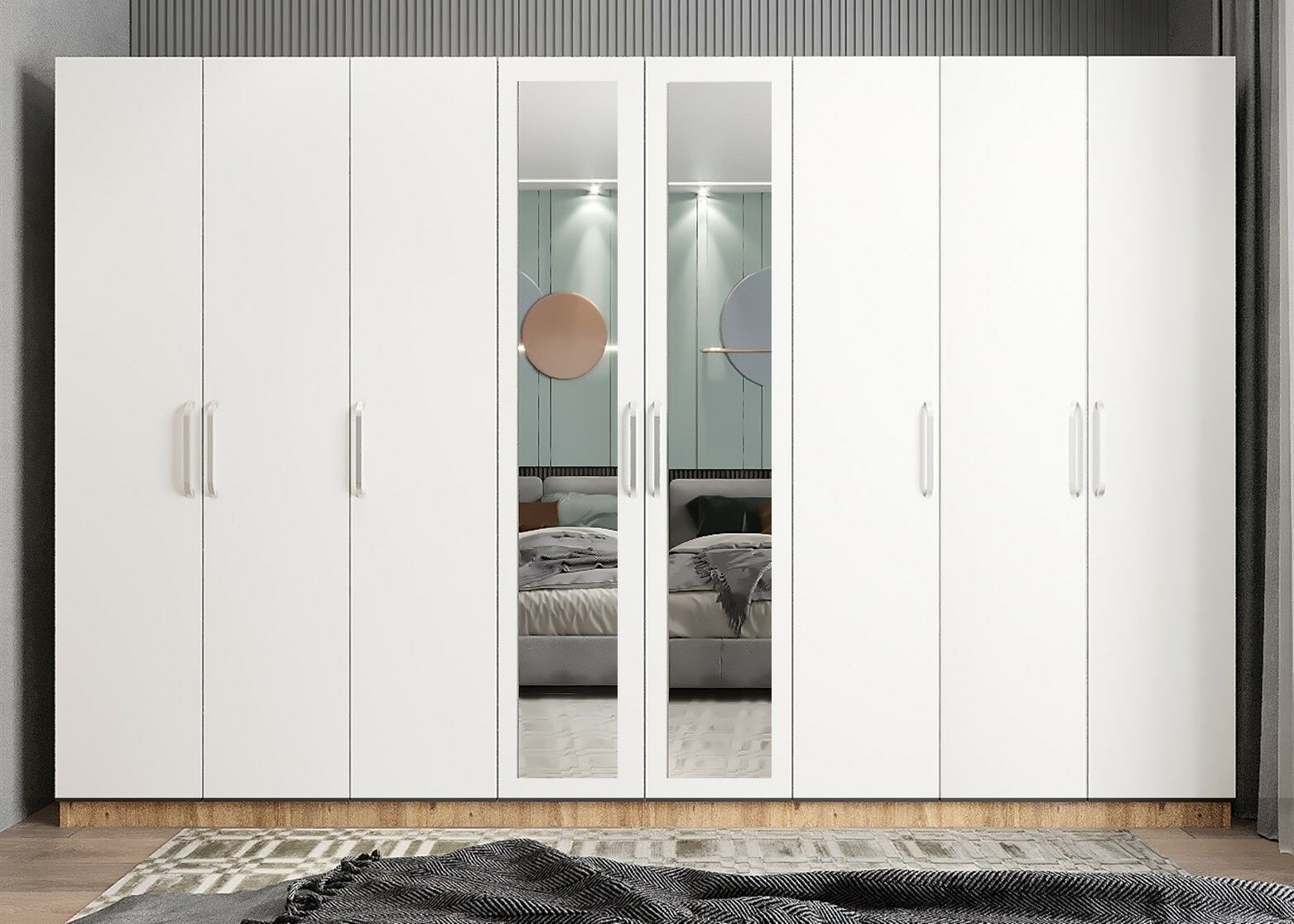 Başak 8 Kapaklı Dolap Gardırop Çam Beyaz - Ücretsiz Kurulum