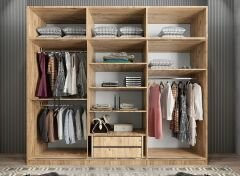 Runa Sürgü Kapaklı Dolap Gardırop Yüklüklü Çam 240 cm - Ücretsiz Kurulum