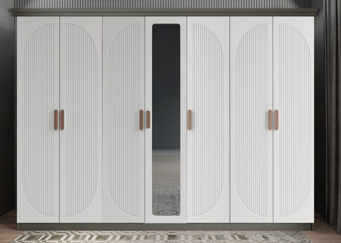 Datça Membran 7 Kapaklı Gardırop Montaj Dahil - Füme Beyaz