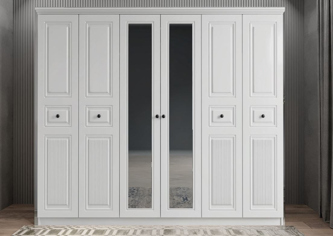 Merina Membran 6 Kapaklı Gardırop Montaj Dahil - Beyaz