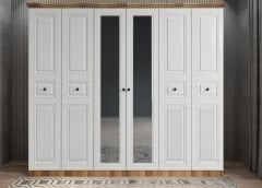 Merina Membran 6 Kapaklı Gardırop Montaj Dahil - Ceviz Beyaz