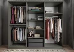 Merina Membran 6 Kapaklı Gardırop Montaj Dahil - Füme Beyaz