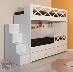 Agata Beyaz Yarı MDF Membran Kaplama 3 lü Yavrulu Ranza ve Dolap Takımı