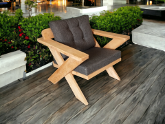 Berlin Masif Ahşap Bahçe Balkon Koltuk Kestane Ağacı - 1 Adet Tekli Koltuk Antrasit Gri A.T.