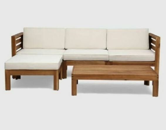 Puzzle Masif Kestane Ahşap Bahçe Balkon Sehpalı Köşe Takımı Ceviz