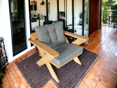 Berlin Masif Ahşap Bahçe Balkon Koltuk Kestane Ağacı - 1 Adet Tekli Koltuk Açık Gri A.T.