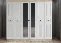 Merina Membran 6 Kapaklı Gardırop Montaj Dahil - Meşe Beyaz