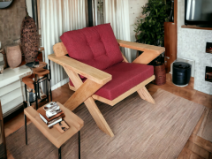 Berlin Masif Ahşap Bahçe Balkon Koltuk Kestane Ağacı - 1 Adet Tekli Koltuk Bordo A.T.