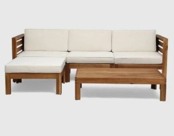 Puzzle Masif Kestane Ahşap Bahçe Balkon Köşe Takımı Sehpasız Ceviz