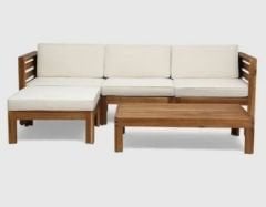 Puzzle Masif Kayın Ahşap Bahçe Balkon Köşe Takımı Sehpasız Ceviz