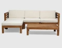 Puzzle Masif Kestane Ahşap Bahçe Balkon Köşe Takımı Sehpasız Ceviz