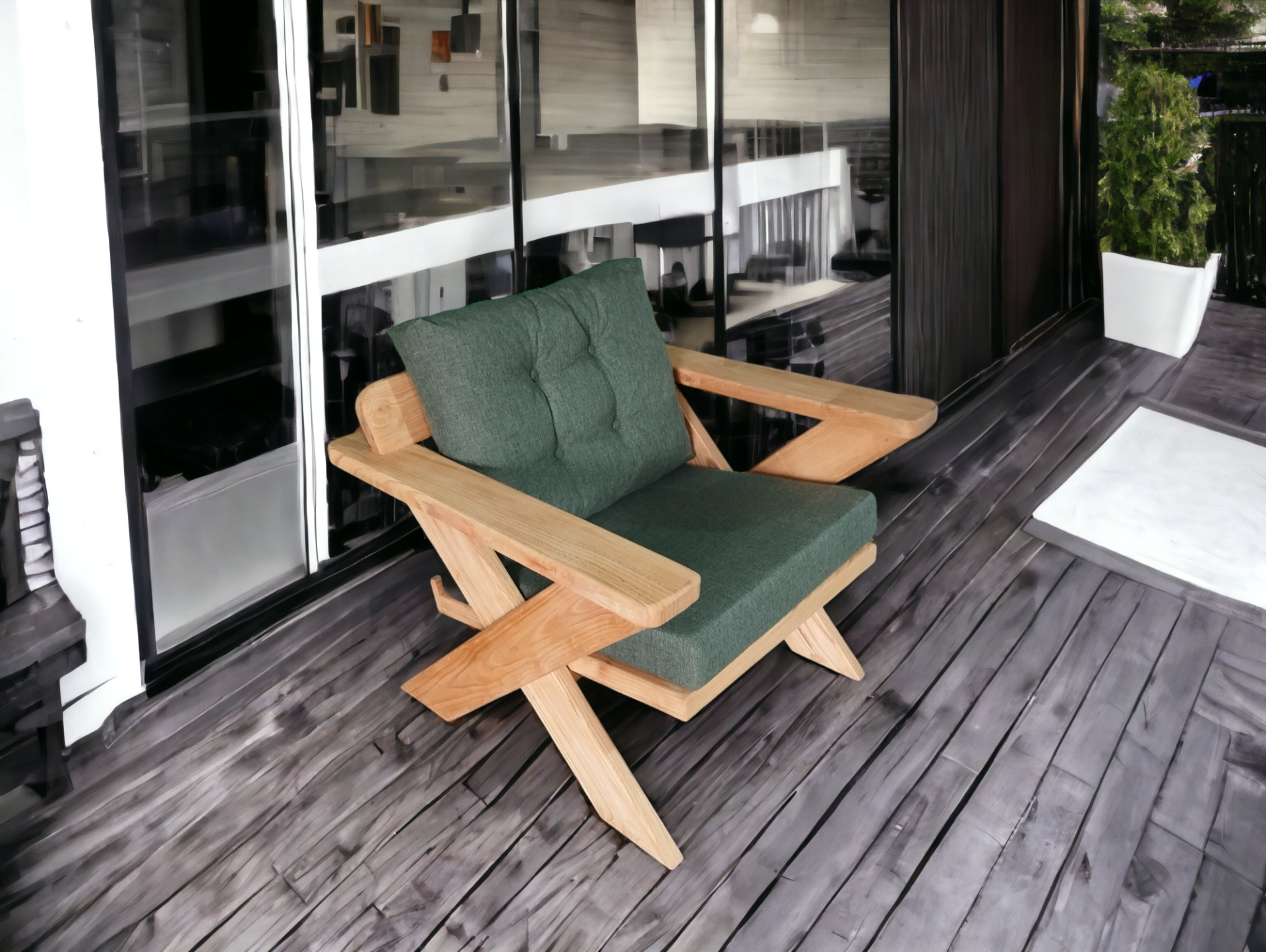 Berlin Masif Ahşap Bahçe Balkon Koltuk Kestane Ağacı - 1 Adet Tekli Koltuk Haki Yesil A.T.