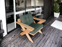 Berlin Masif Ahşap Bahçe Balkon Koltuk Kestane Ağacı - 1 Adet Tekli Koltuk Haki Yesil A.T.