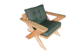 Berlin Masif Ahşap Bahçe Balkon Koltuk Kestane Ağacı - 1 Adet Tekli Koltuk Haki Yesil A.T.