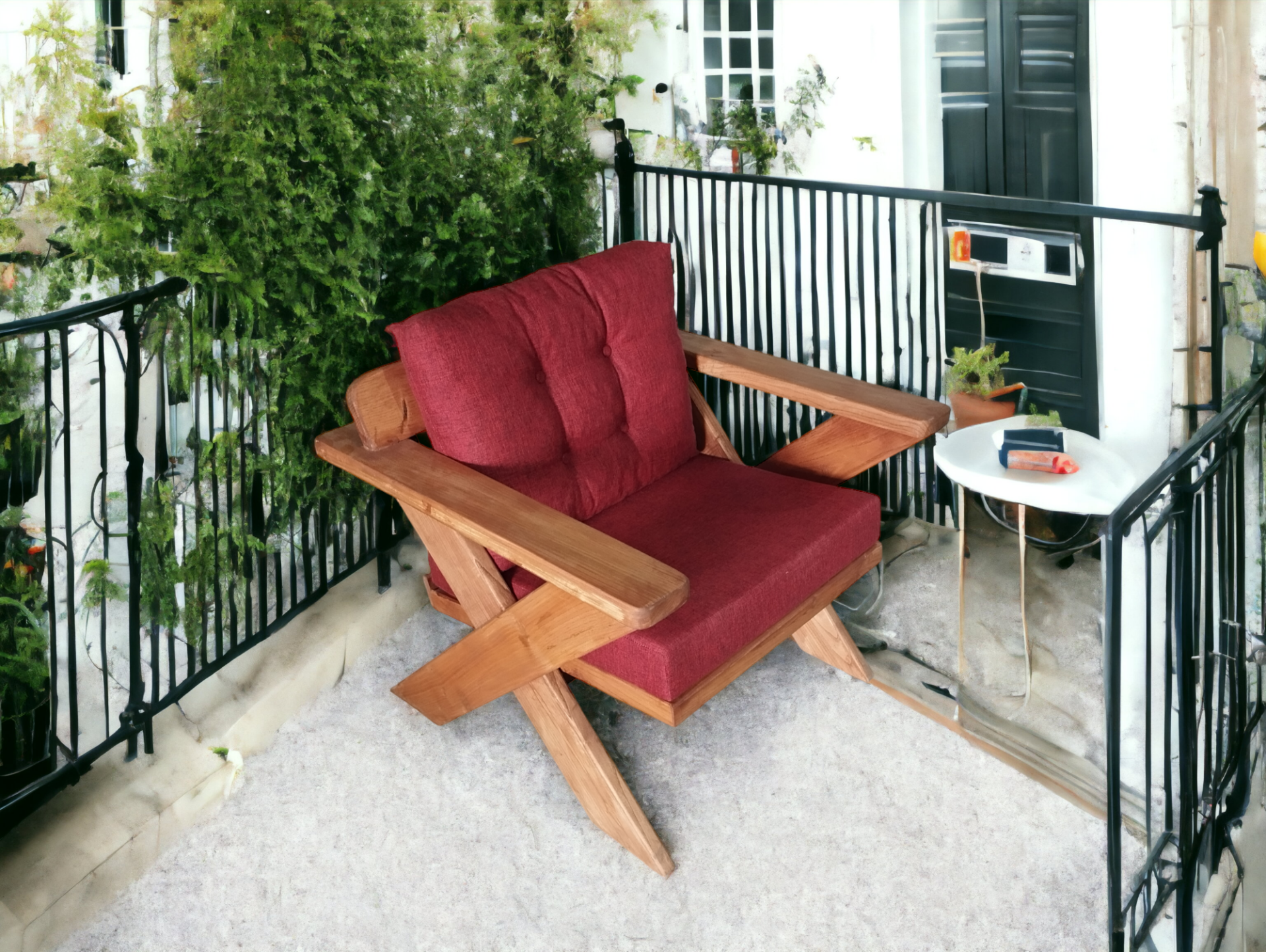 Berlin Masif Ahşap Bahçe Balkon Koltuk Kestane Ağacı - 1 Adet Tekli Koltuk Bordo  K.T.