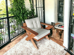 Berlin Masif Ahşap Bahçe Balkon Koltuk Kestane Ağacı - 1 Adet Tekli Koltuk Krem  K.T.