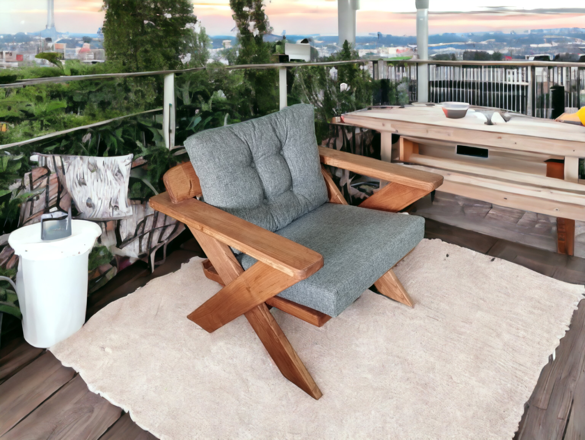 Berlin Masif Ahşap Bahçe Balkon Koltuk Kestane Ağacı - 1 Adet Tekli Koltuk Gri  K.T.