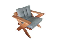 Berlin Masif Ahşap Bahçe Balkon Koltuk Kestane Ağacı - 1 Adet Tekli Koltuk Gri  K.T.