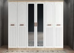 Morgan Membran 6 Kapaklı Gardırop Montaj Dahil - Meşe Beyaz