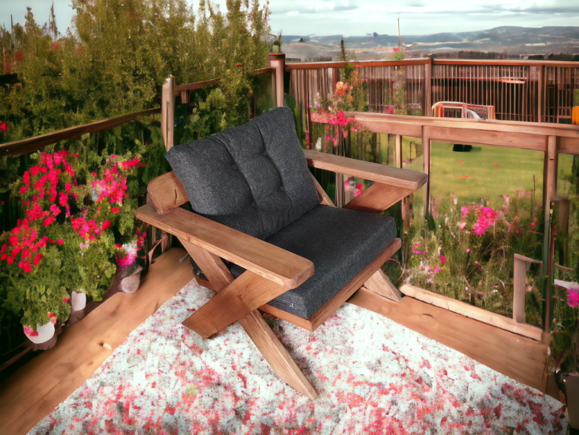 Berlin Masif Ahşap Bahçe Balkon Koltuk Kestane Ağacı - 1 Adet Tekli Koltuk Antrasit Gri  K.T.