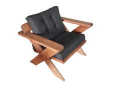 Berlin Masif Ahşap Bahçe Balkon Koltuk Kestane Ağacı - 1 Adet Tekli Koltuk Antrasit Gri  K.T.