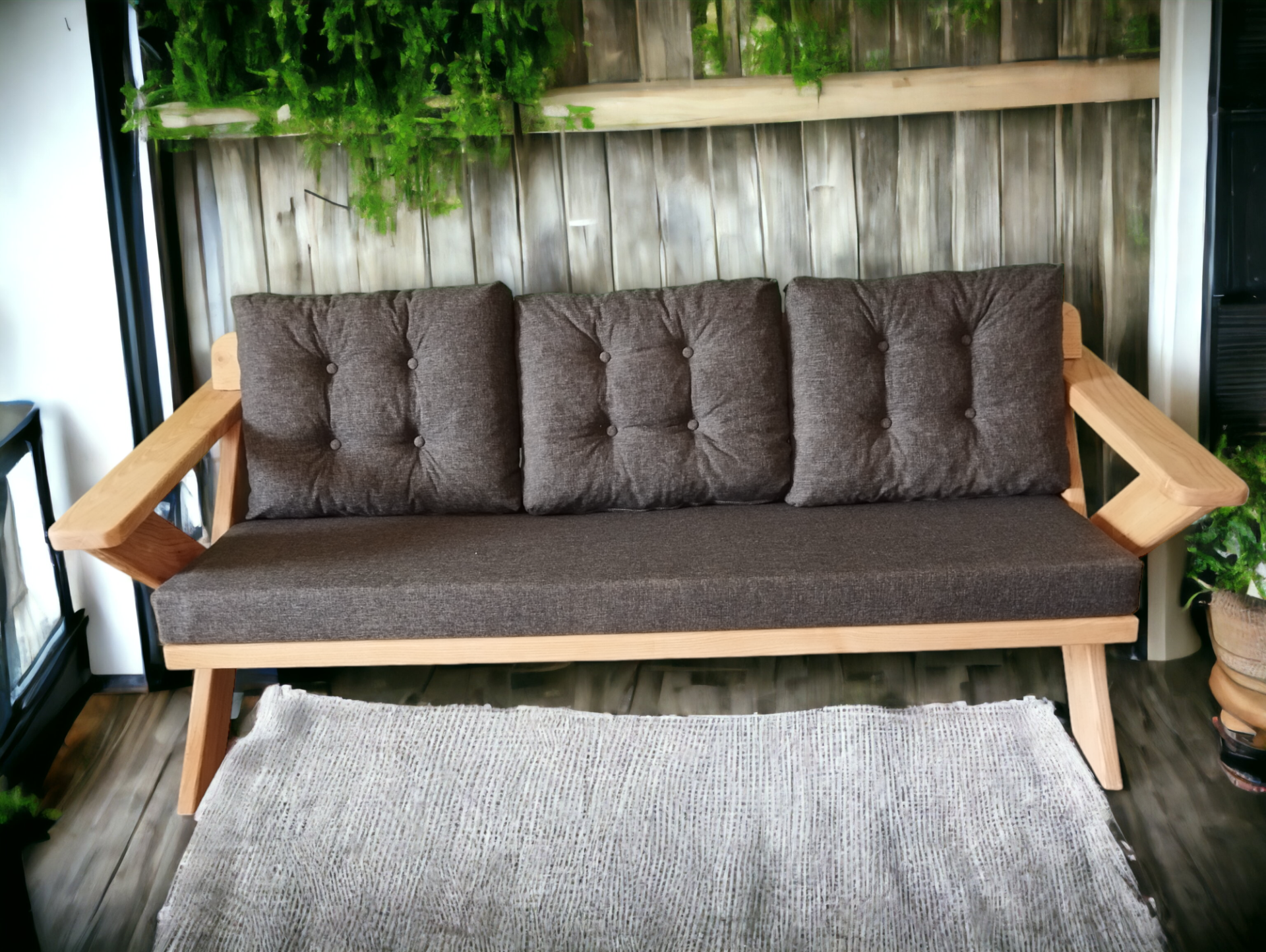 Berlin Masif Ahşap Bahçe Balkon Koltuk Kestane Ağacı - 1 Adet Üçlü Koltuk Antrasit Gri  A.T.