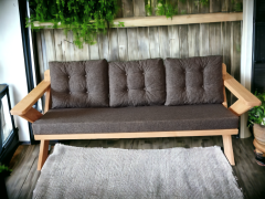 Berlin Masif Ahşap Bahçe Balkon Koltuk Kestane Ağacı - 1 Adet Üçlü Koltuk Antrasit Gri  A.T.