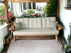 Berlin Masif Ahşap Bahçe Balkon Koltuk Kestane Ağacı - 1 Adet Üçlü Koltuk  Krem  A.T.