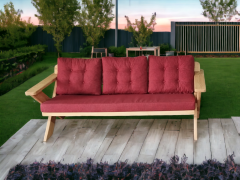 Berlin Masif Ahşap Bahçe Balkon Koltuk Kestane Ağacı - 1 Adet Üçlü Koltuk Bordo  A.T.