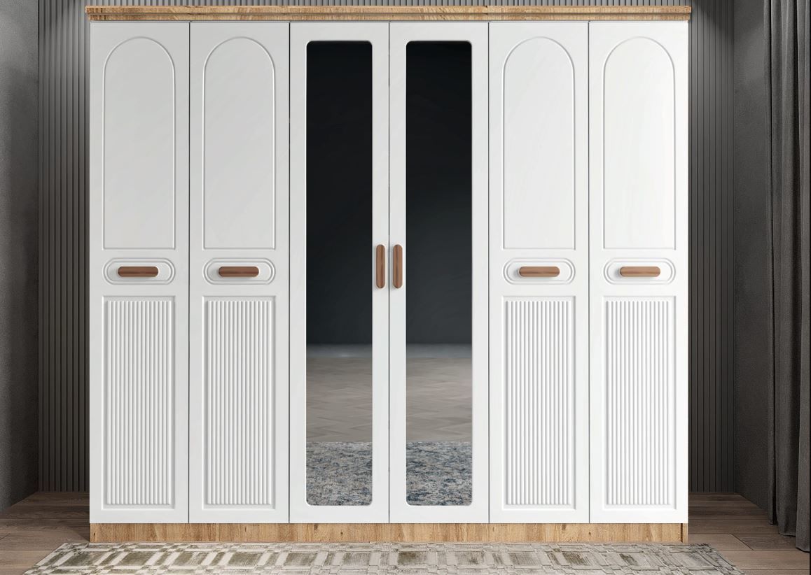 Morgan Membran 6 Kapaklı Gardırop Montaj Dahil - Çam Beyaz