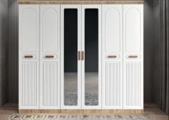 Morgan Membran 6 Kapaklı Gardırop Montaj Dahil - Çam Beyaz