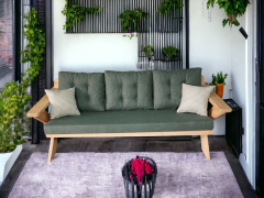 Berlin Masif Ahşap Bahçe Balkon Koltuk Kestane Ağacı - 1 Adet Üçlü Koltuk Haki Yeşil  A.T.