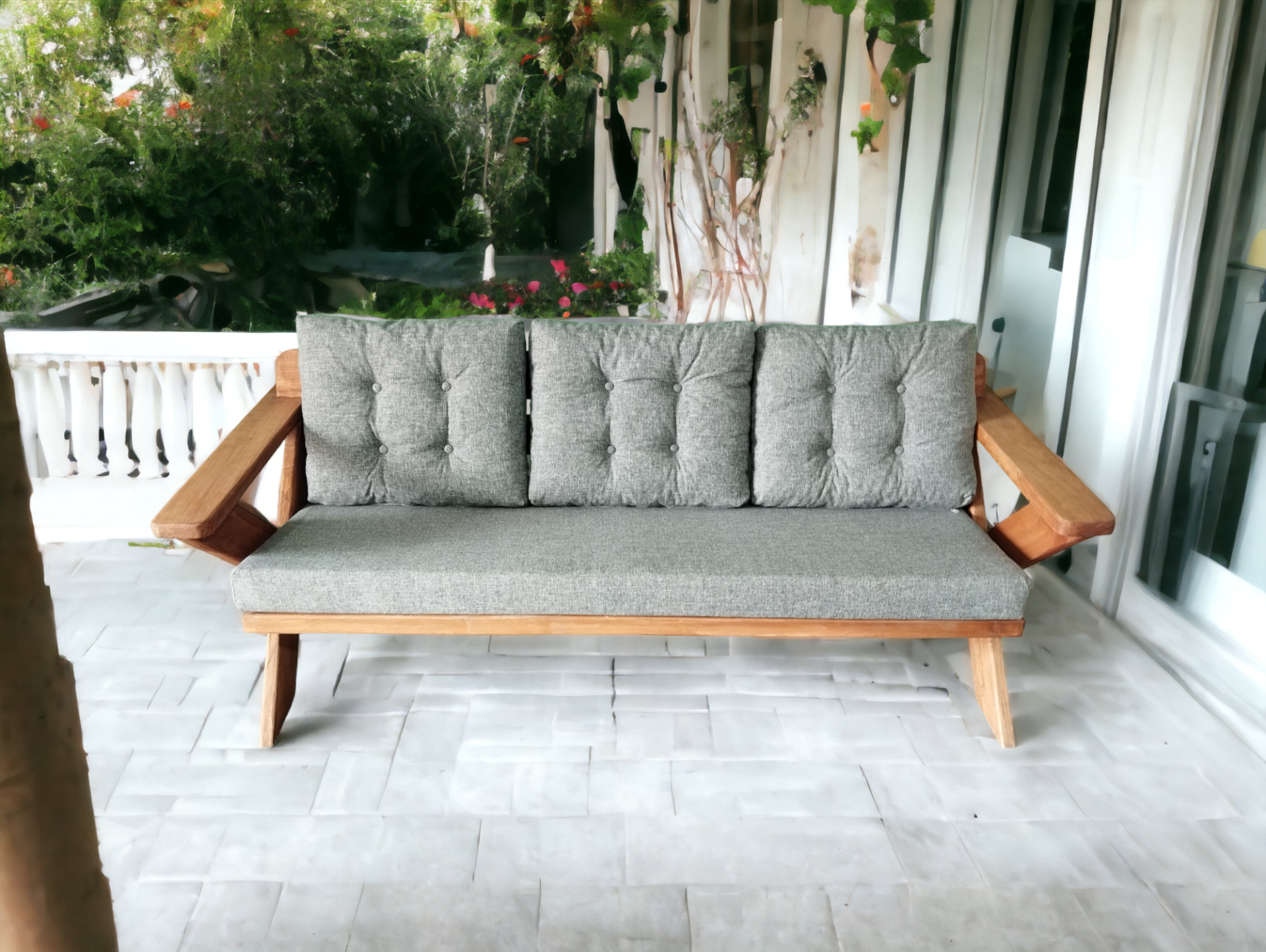 Berlin Masif Ahşap Bahçe Balkon Koltuk Kestane Ağacı - 1 Adet Üçlü Koltuk  Gri  K.T.