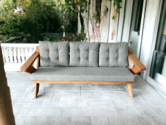 Berlin Masif Ahşap Bahçe Balkon Koltuk Kestane Ağacı - 1 Adet Üçlü Koltuk  Gri  K.T.