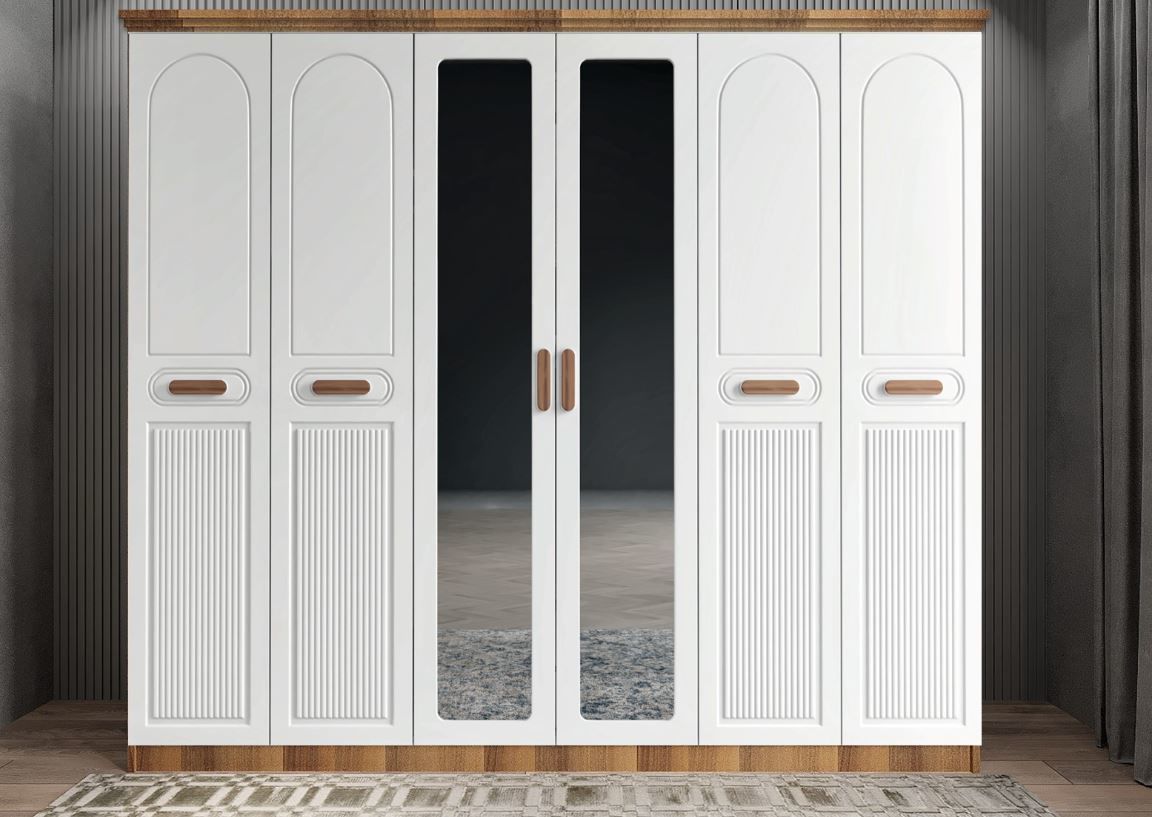 Morgan Membran 6 Kapaklı Gardırop Montaj Dahil - Ceviz  Beyaz