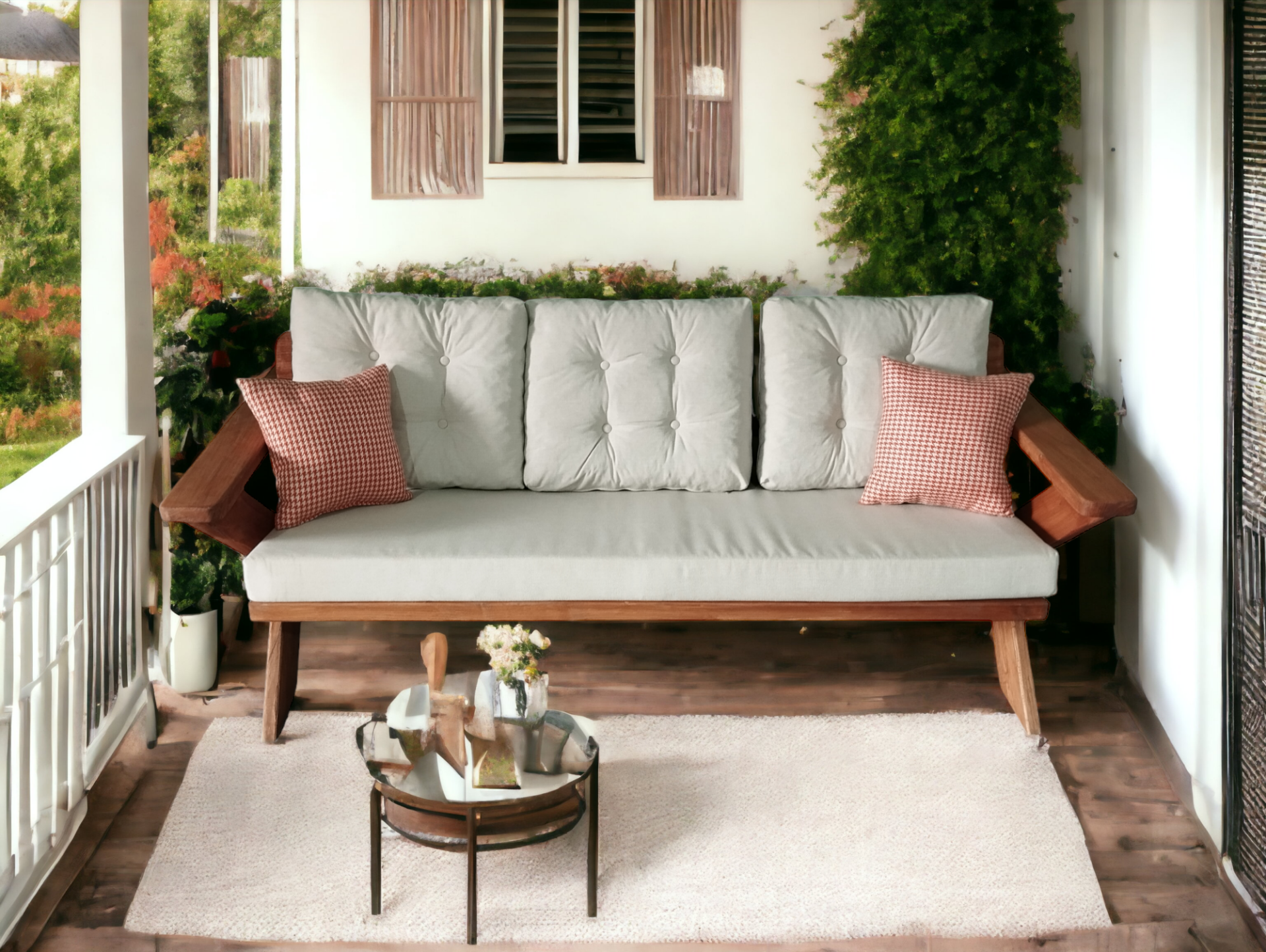 Berlin Masif Ahşap Bahçe Balkon Koltuk Kestane Ağacı - 1 Adet Üçlü Koltuk  Krem  K.T.