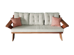 Berlin Masif Ahşap Bahçe Balkon Koltuk Kestane Ağacı - 1 Adet Üçlü Koltuk  Krem  K.T.