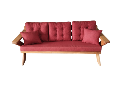 Berlin Masif Ahşap Bahçe Balkon Koltuk Kestane Ağacı - 1 Adet Üçlü Koltuk Bordo  K.T.