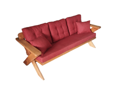 Berlin Masif Ahşap Bahçe Balkon Koltuk Kestane Ağacı - 1 Adet Üçlü Koltuk Bordo  K.T.