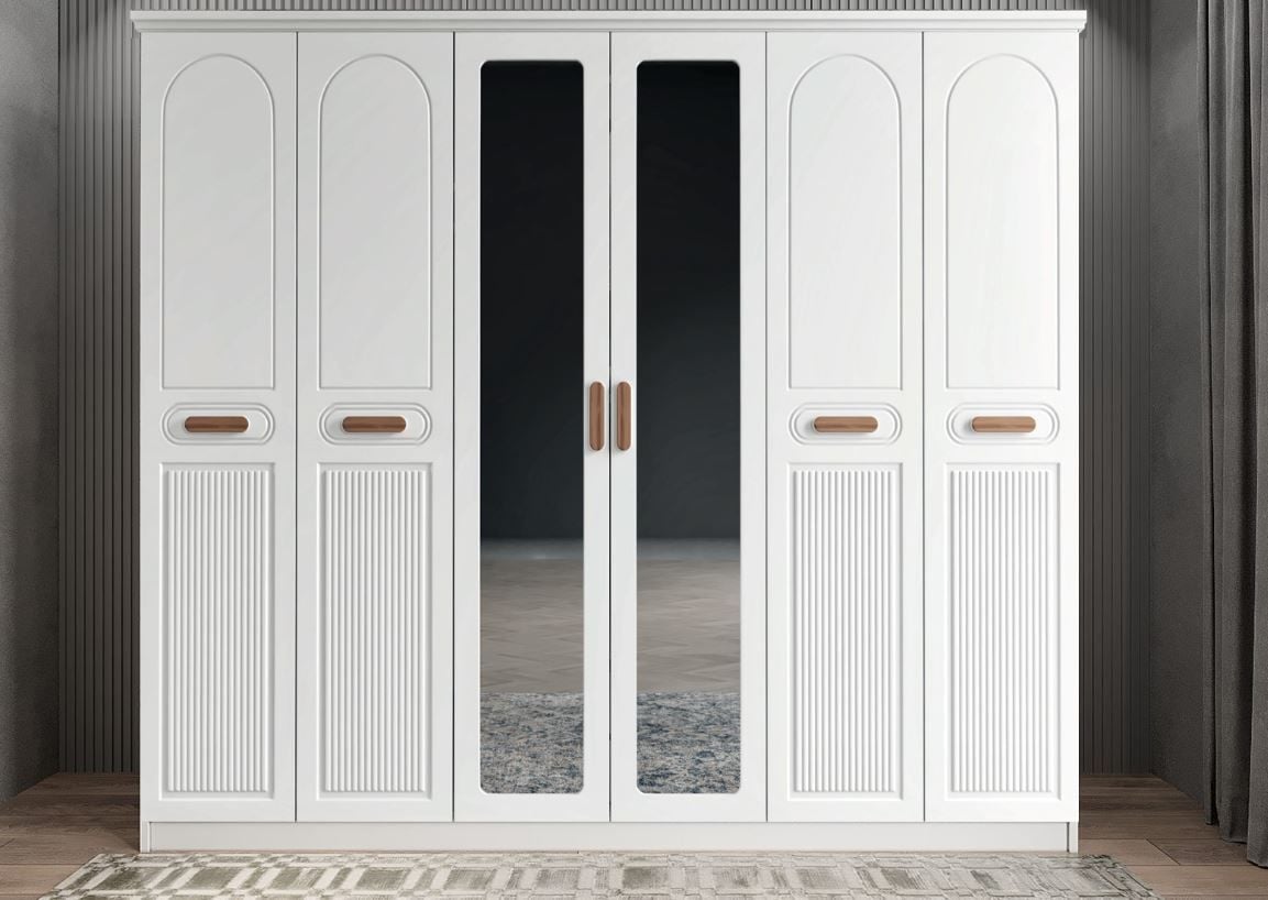 Morgan Membran 6 Kapaklı Gardırop Montaj Dahil - Beyaz