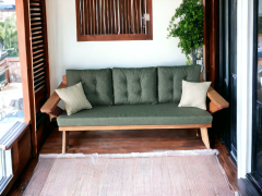 Berlin Masif Ahşap Bahçe Balkon Koltuk Kestane Ağacı - 1 Adet Üçlü Koltuk Haki Yeşil  K.T.