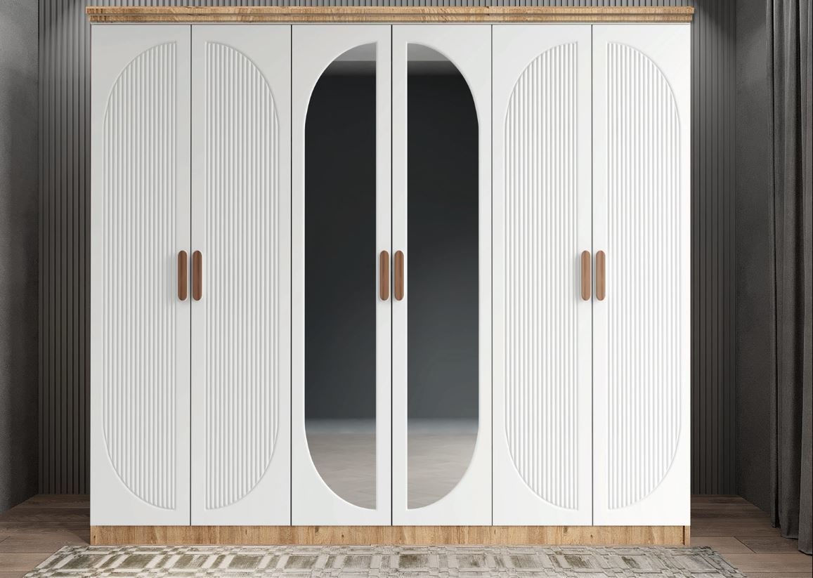 Lorin Membran 6 Kapaklı Gardırop Montaj Dahil - Çam Beyaz